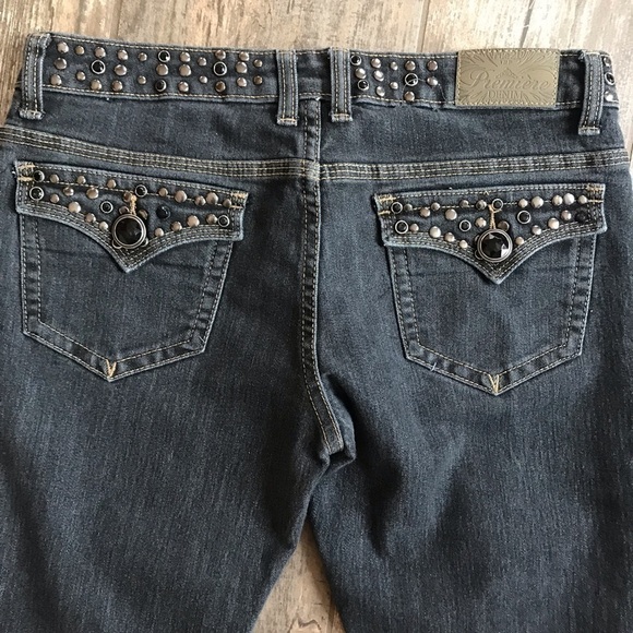 PREMIER bling flap back pocket stretch skinny jeans size 3/4 - Picture 5 of 9